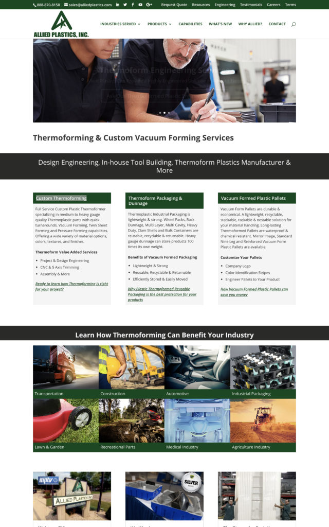 Allied Plastics Thermoforming & Custom Vacuum Forming Services Website