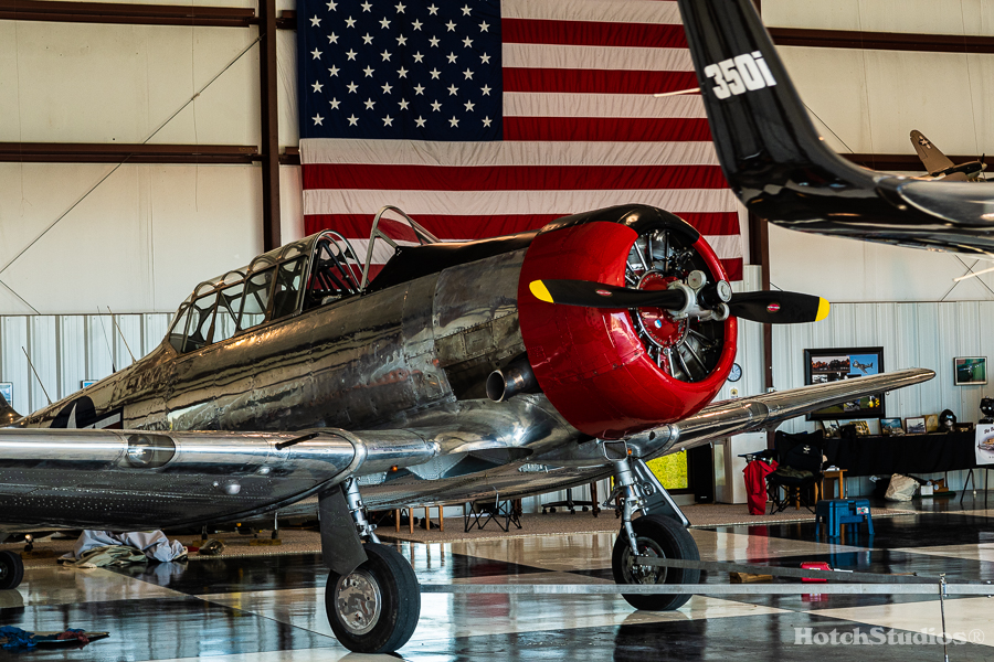 T- 6 Texan and American Flag in hanger